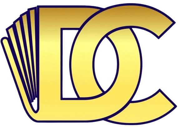 A gold colored logo of the letter d.